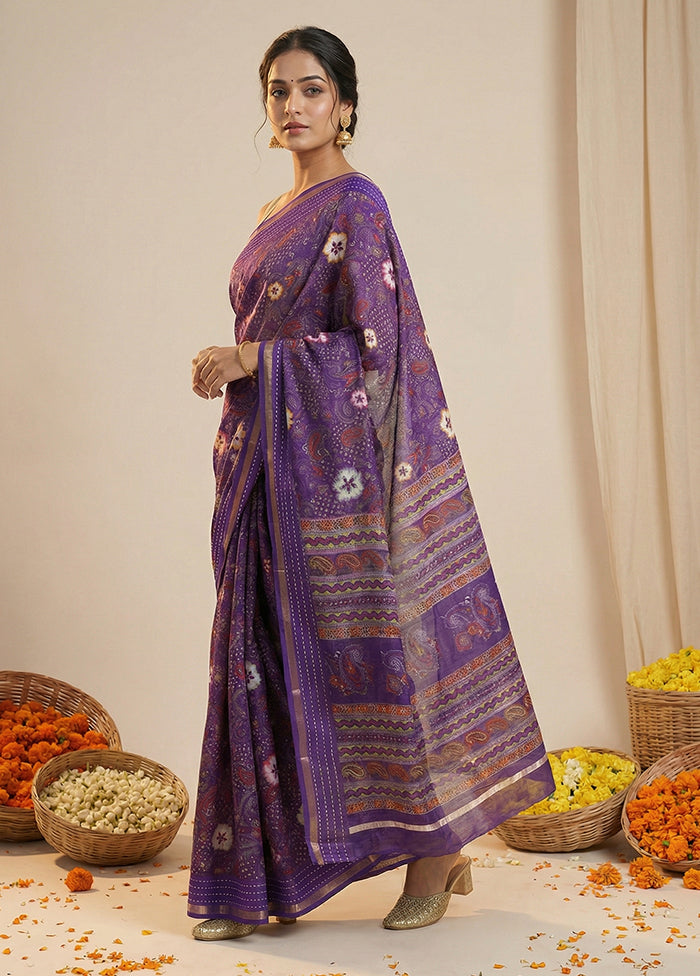 Purple Dupion Silk Saree With Blouse Piece