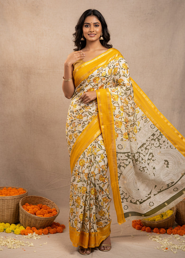 White Cotton Saree With Blouse Piece