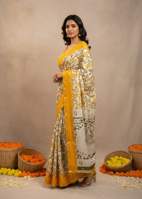 White Cotton Saree With Blouse Piece