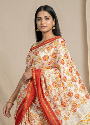 White Cotton Saree With Blouse Piece