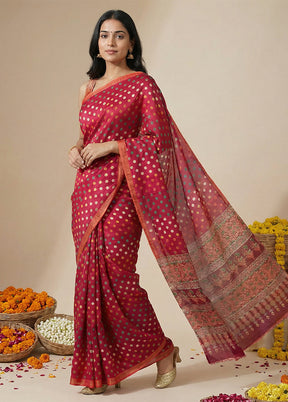 Purple Printed Silk Saree Without Blouse Piece