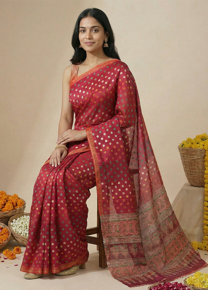 Purple Printed Silk Saree Without Blouse Piece