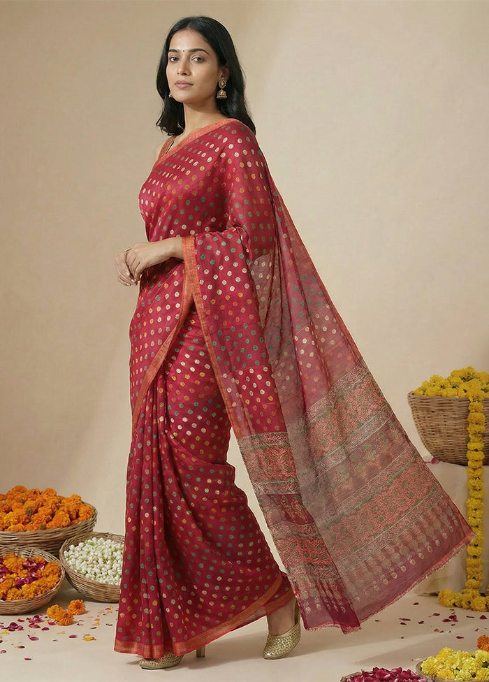 Purple Printed Silk Saree Without Blouse Piece