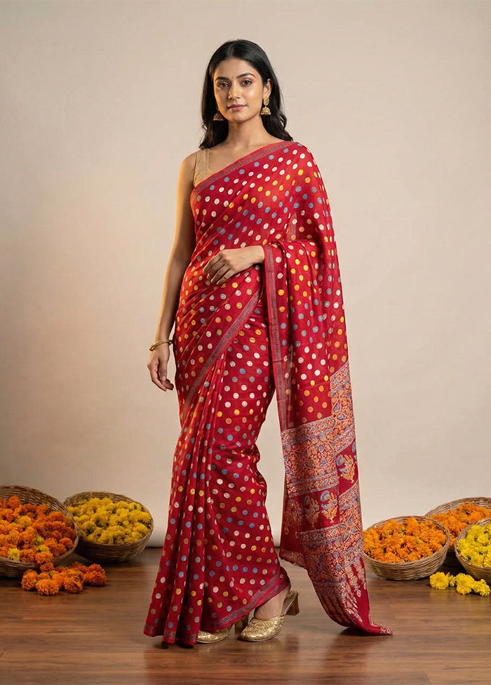 Pink Printed Silk Saree Without Blouse Piece