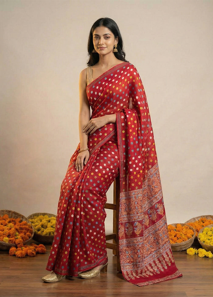 Pink Printed Silk Saree Without Blouse Piece