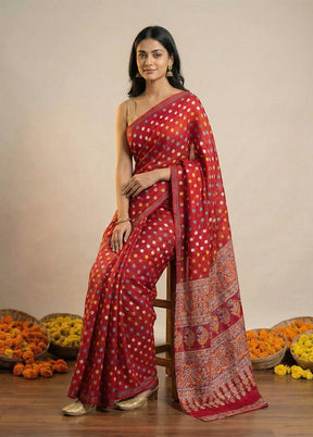 Pink Printed Silk Saree Without Blouse Piece