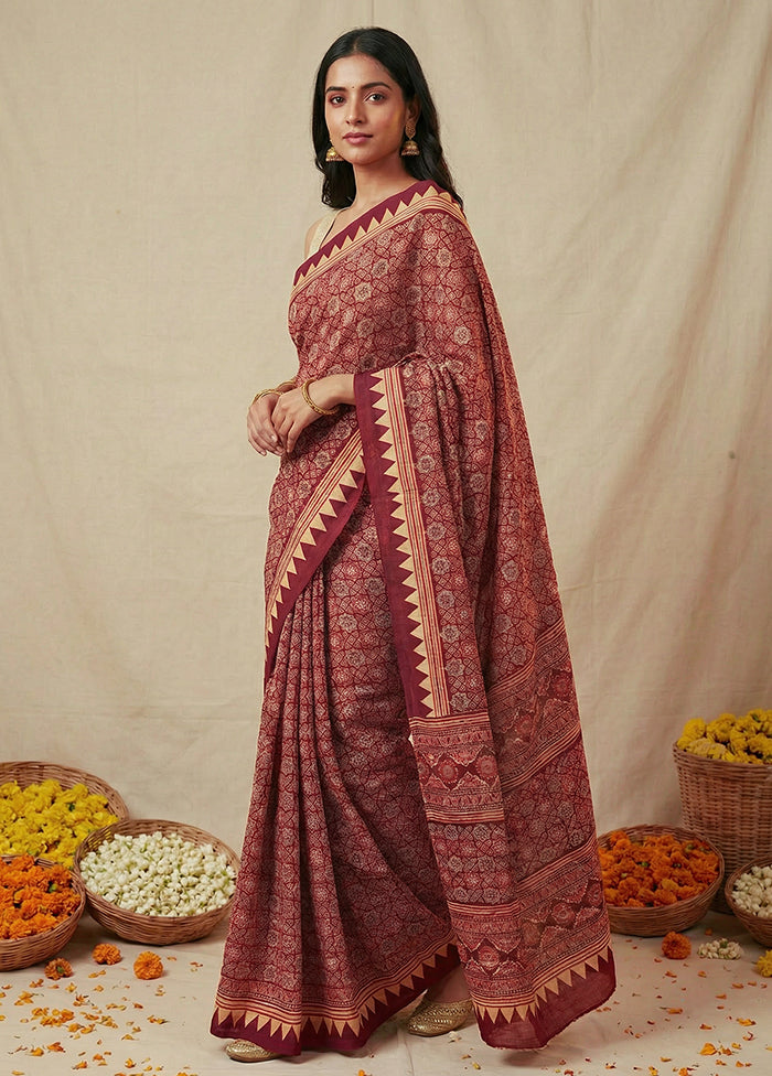 Purple Printed Silk Saree Without Blouse Piece