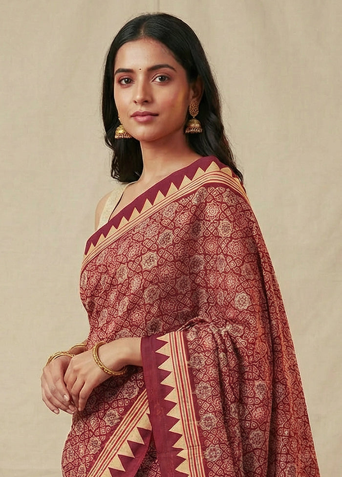 Purple Printed Silk Saree Without Blouse Piece