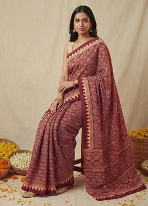 Purple Printed Silk Saree Without Blouse Piece