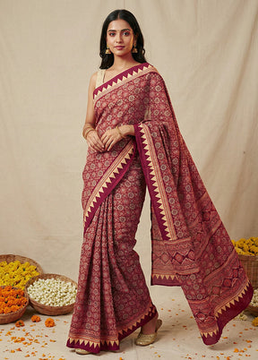 Purple Printed Silk Saree Without Blouse Piece