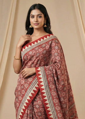 Red Printed Silk Saree Without Blouse Piece