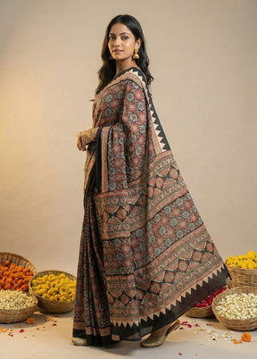 Black Printed Silk Saree Without Blouse Piece
