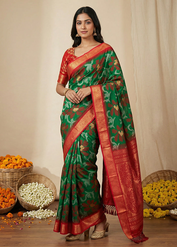 Green Dupion Silk Saree With Blouse Piece