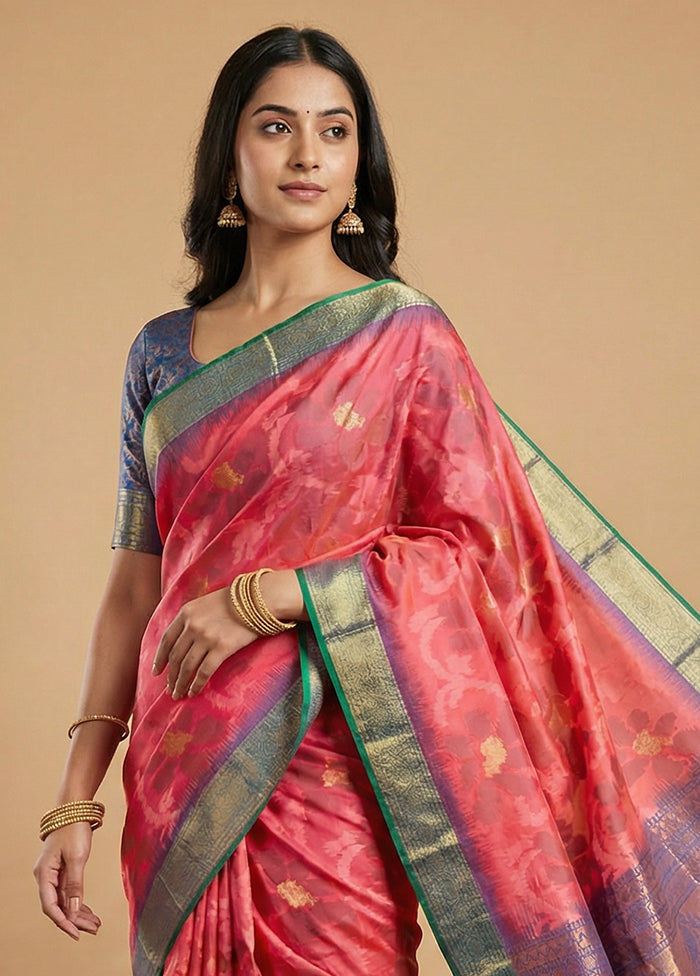 Pink Dupion Silk Saree With Blouse Piece