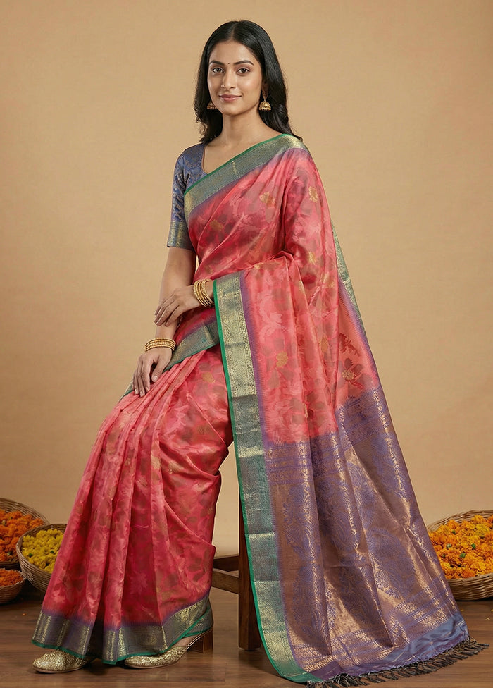 Pink Dupion Silk Saree With Blouse Piece
