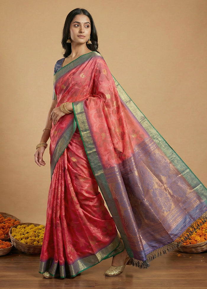 Pink Dupion Silk Saree With Blouse Piece