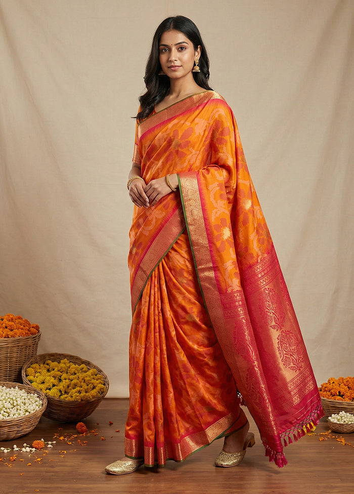 Pink Dupion Silk Saree With Blouse Piece