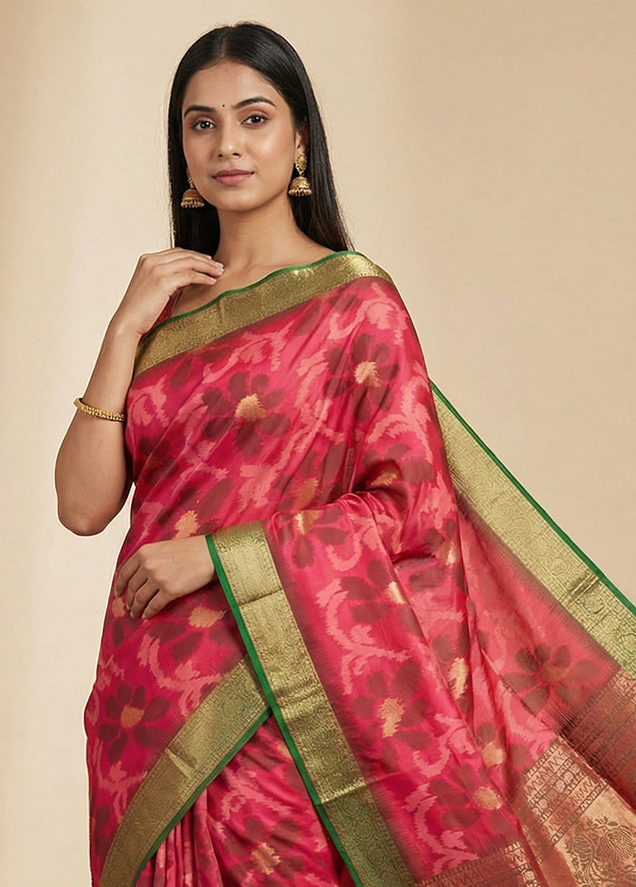 Pink Dupion Silk Saree With Blouse Piece