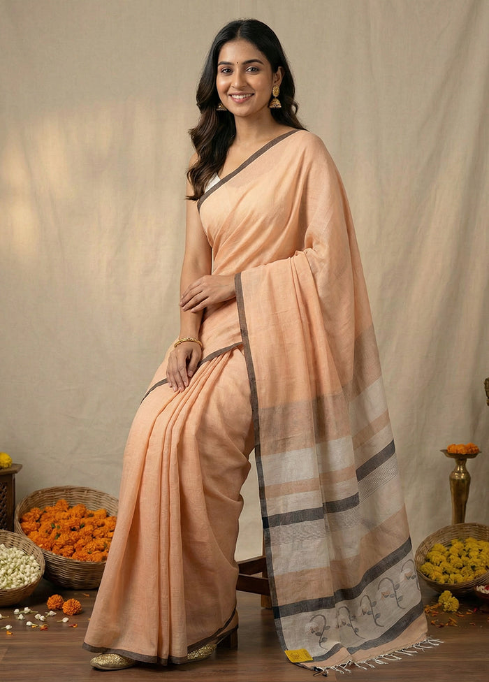 Cream Matka Silk Saree With Blouse Piece
