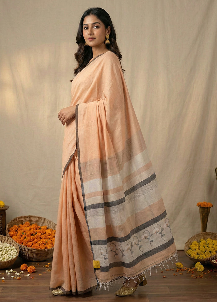 Cream Matka Silk Saree With Blouse Piece