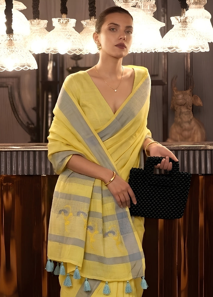 Yellow Matka Silk Saree With Blouse Piece