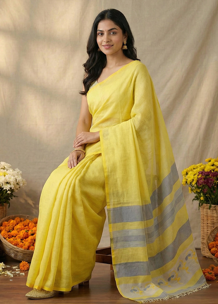 Yellow Matka Silk Saree With Blouse Piece