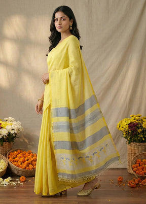 Yellow Matka Silk Saree With Blouse Piece