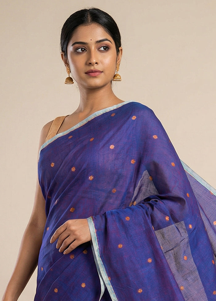 Blue Matka Silk Saree With Blouse Piece