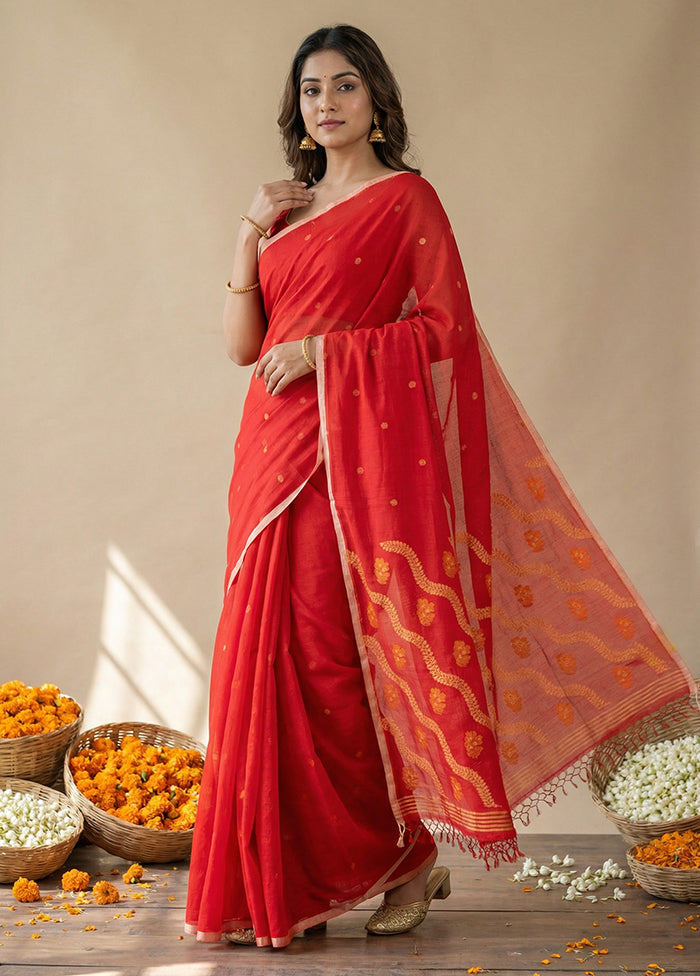 Red Matka Silk Saree With Blouse Piece