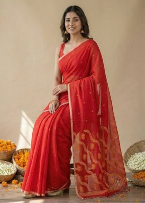 Red Matka Silk Saree With Blouse Piece