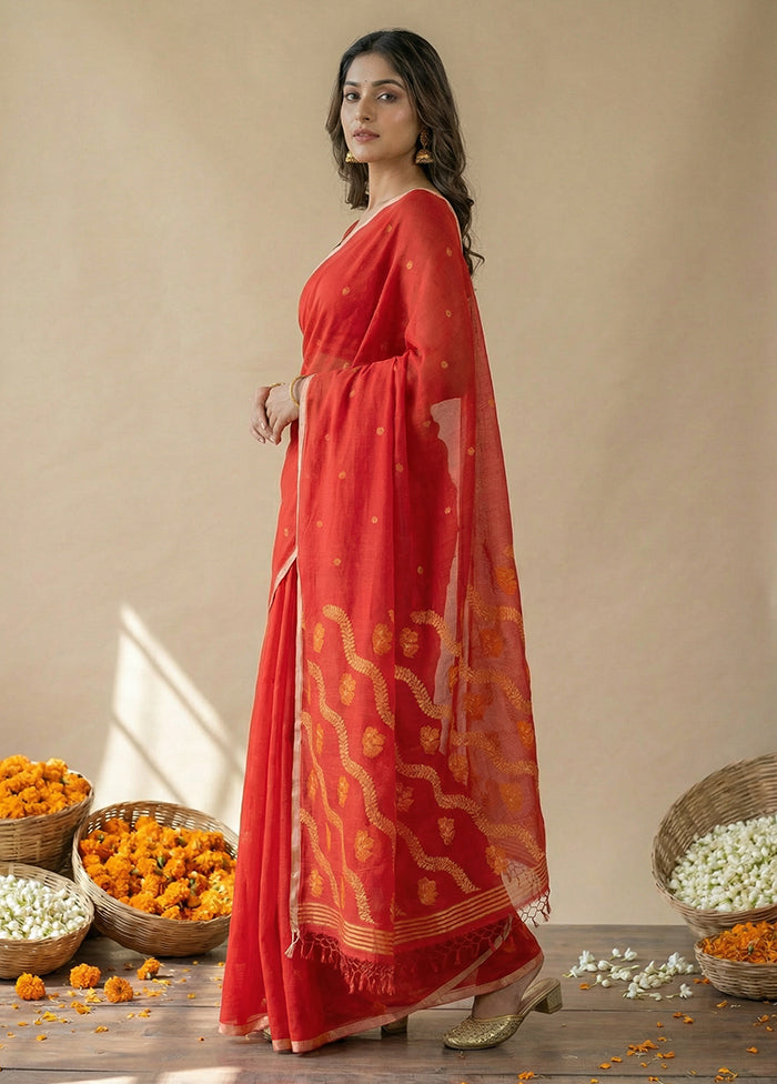 Red Matka Silk Saree With Blouse Piece