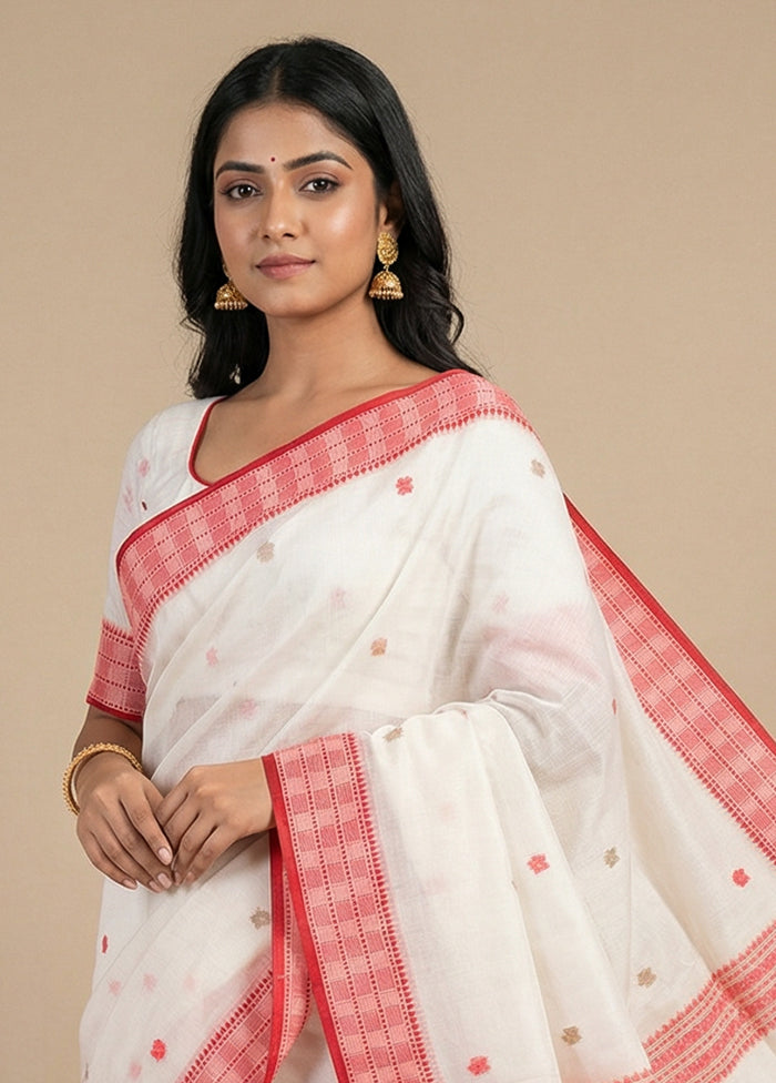 White Matka Silk Saree With Blouse Piece