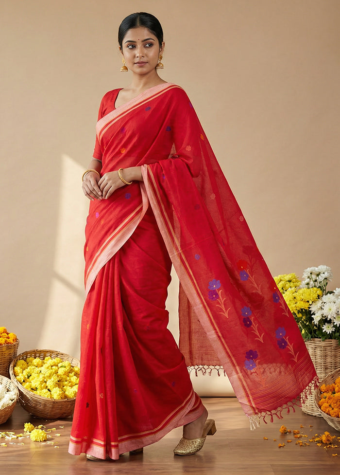 Red Matka Silk Saree With Blouse Piece
