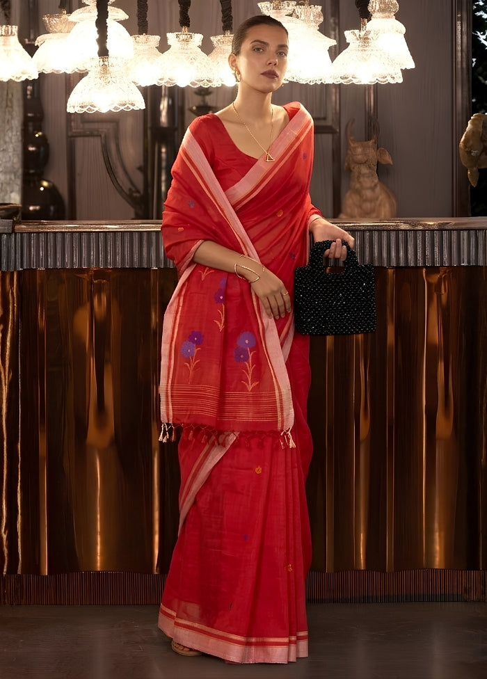 Red Matka Silk Saree With Blouse Piece
