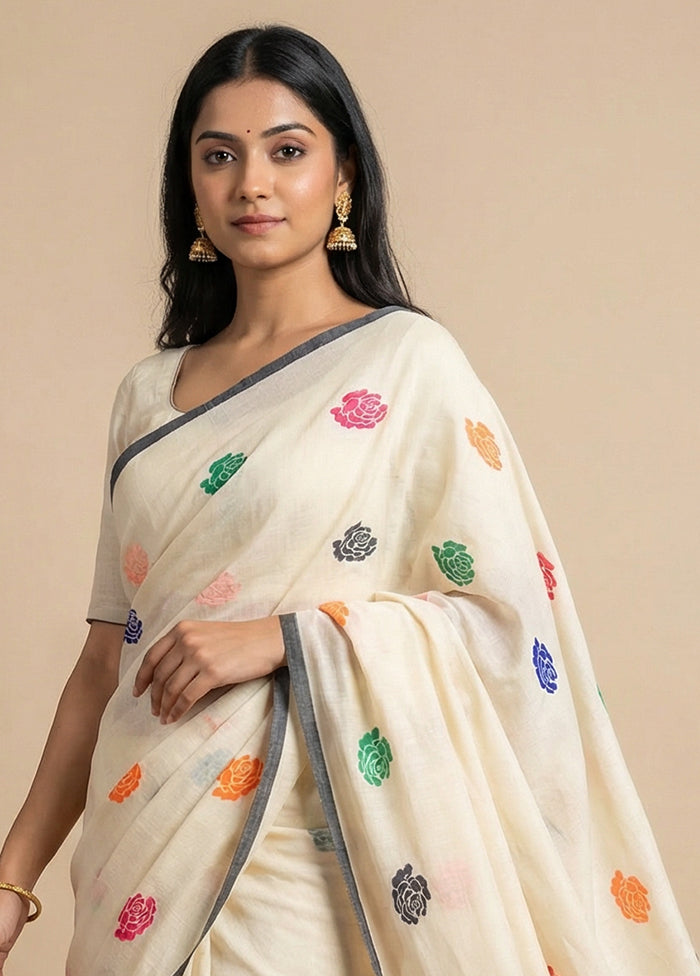 Cream Matka Silk Saree With Blouse Piece