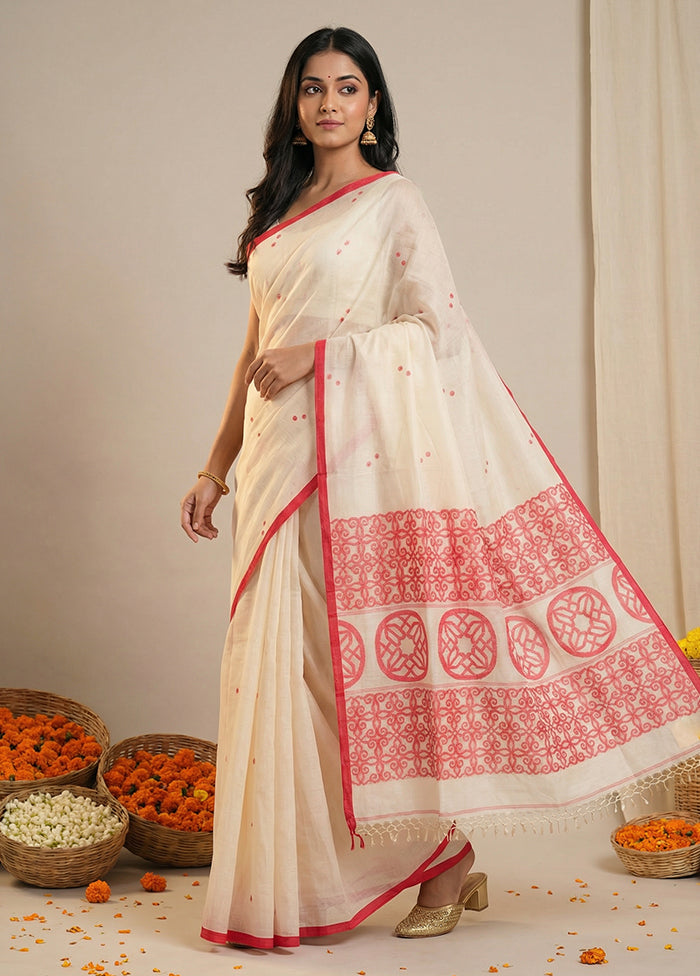 White Matka Silk Saree With Blouse Piece