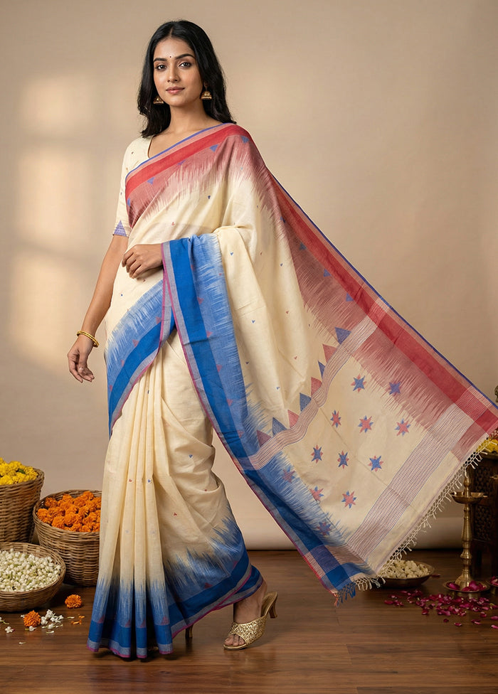 White Matka Silk Saree With Blouse Piece