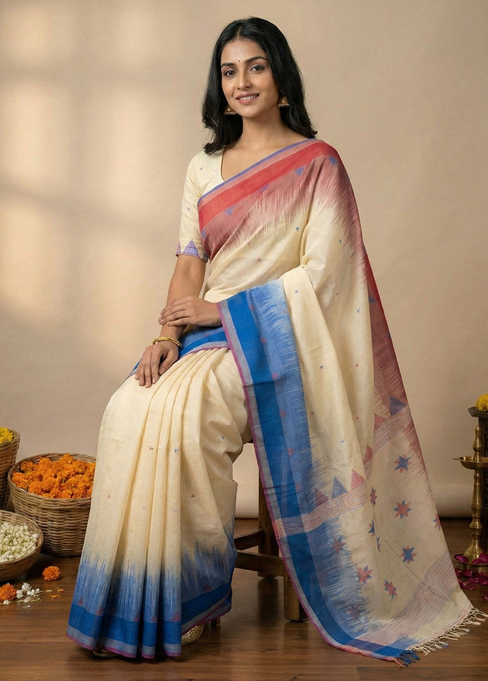 White Matka Silk Saree With Blouse Piece