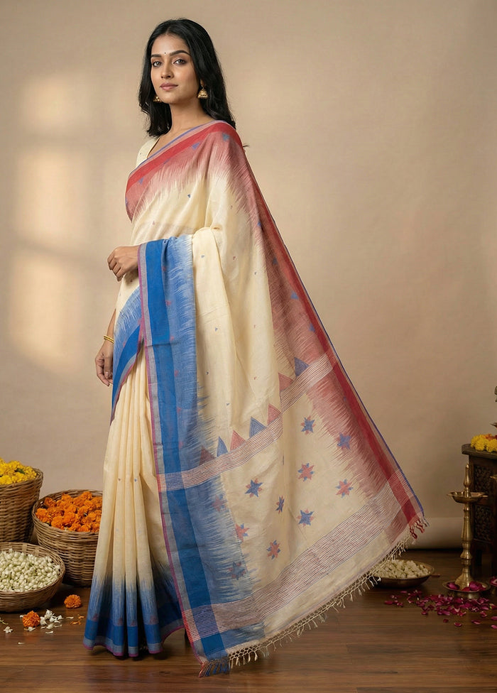 White Matka Silk Saree With Blouse Piece