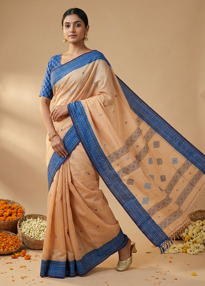 Cream Matka Silk Saree With Blouse Piece