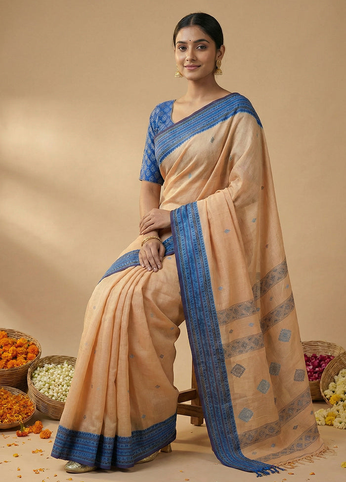 Cream Matka Silk Saree With Blouse Piece