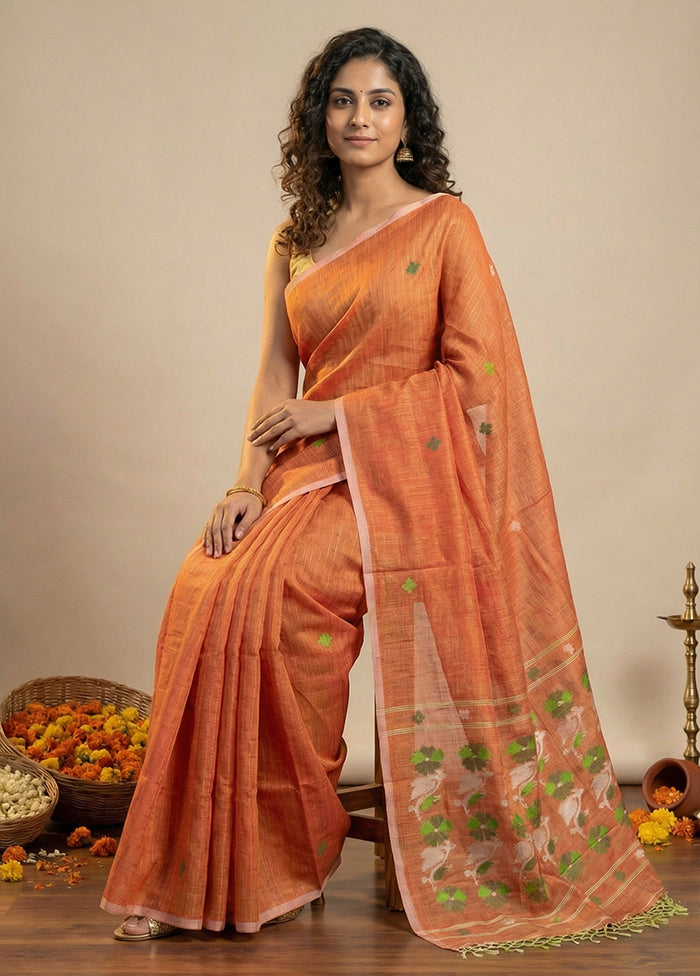 Brown Matka Silk Saree With Blouse Piece