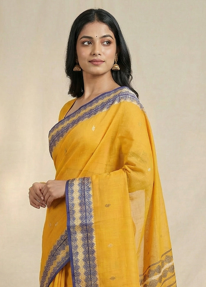 Yellow Matka Silk Saree With Blouse Piece