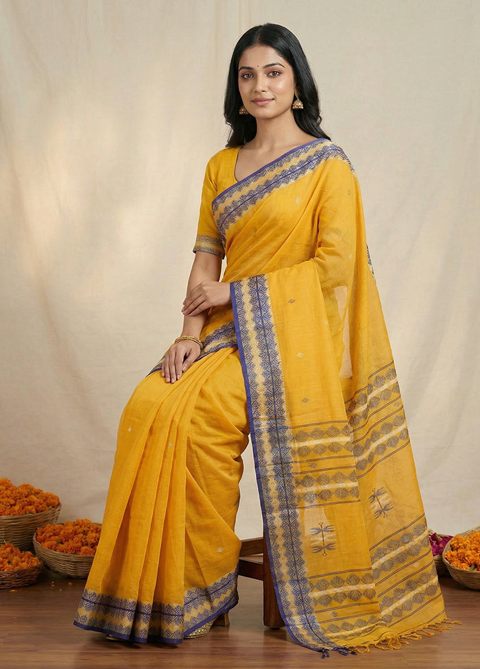 Yellow Matka Silk Saree With Blouse Piece