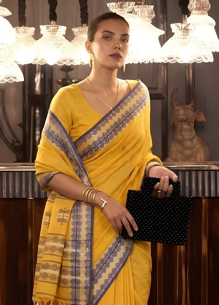 Yellow Matka Silk Saree With Blouse Piece