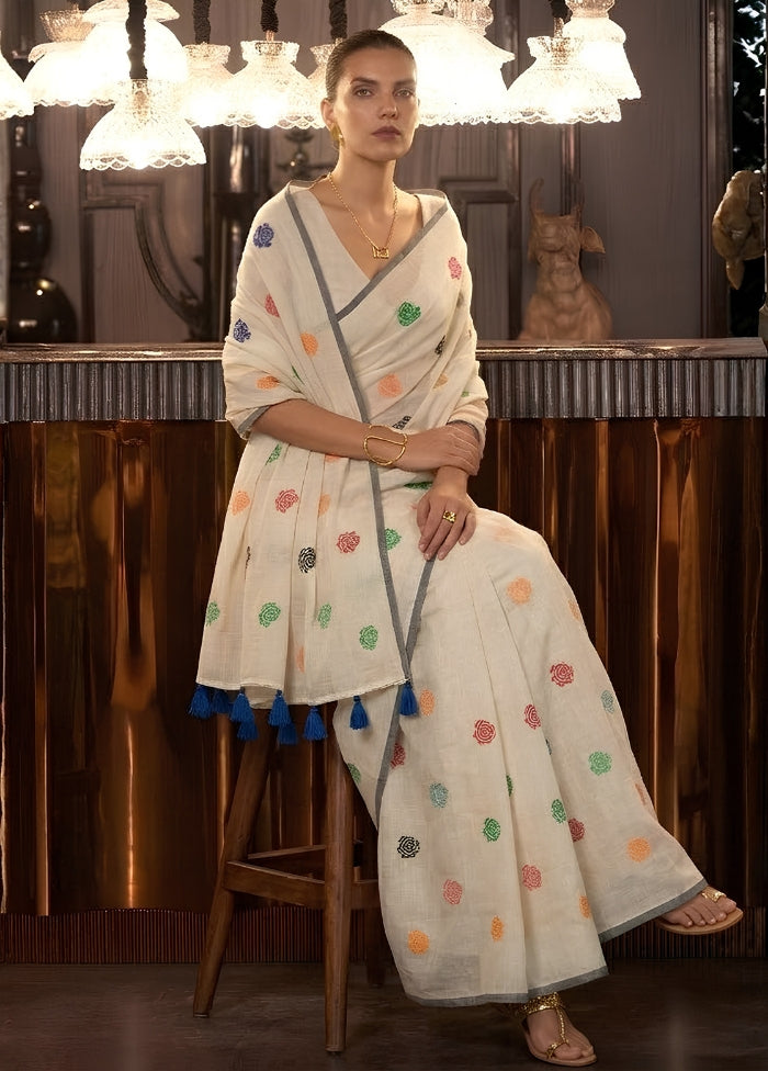 Cream Matka Silk Saree With Blouse Piece
