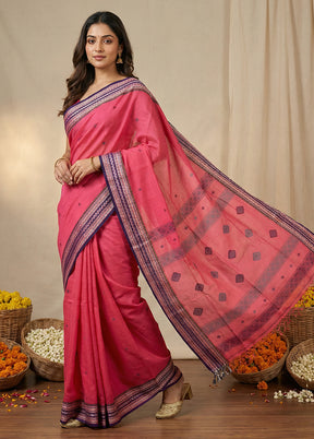 Pink Matka Silk Saree With Blouse Piece