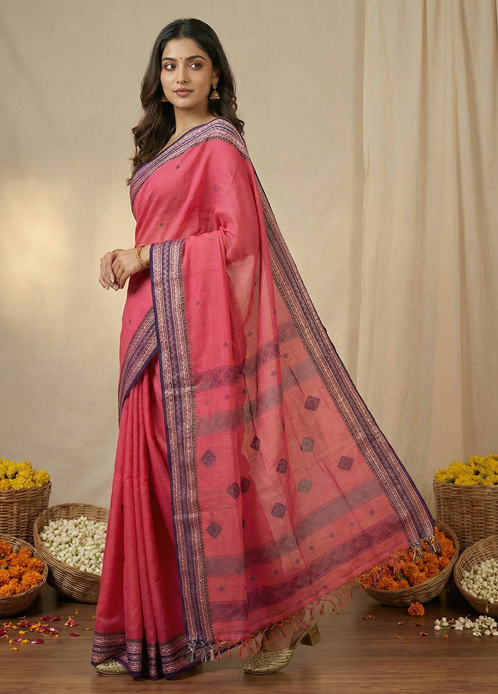 Pink Matka Silk Saree With Blouse Piece