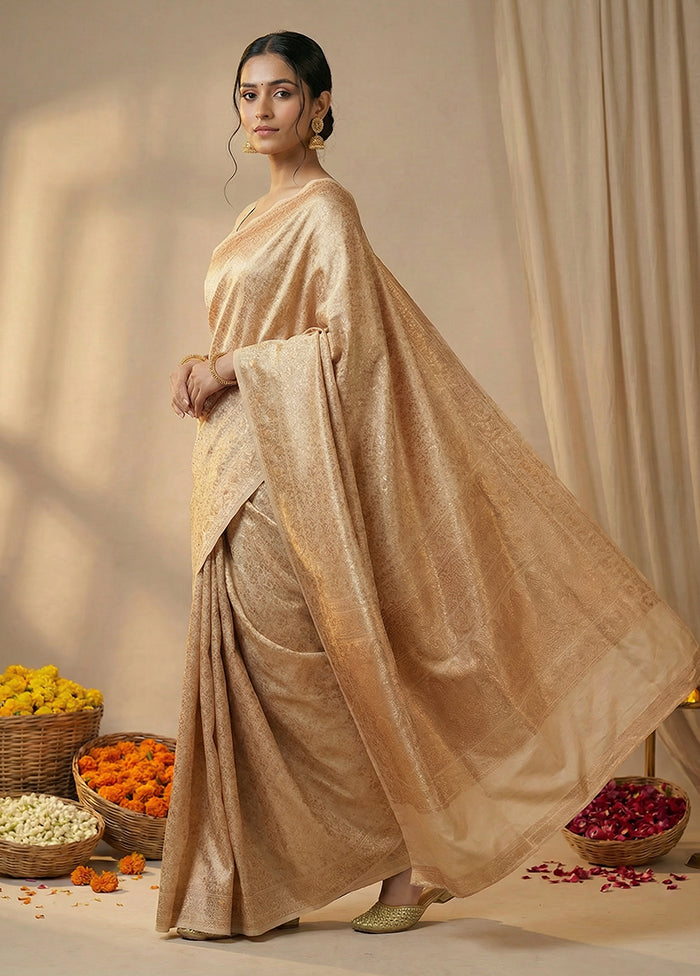 Cream Jamewar Silk Saree With Blouse Piece