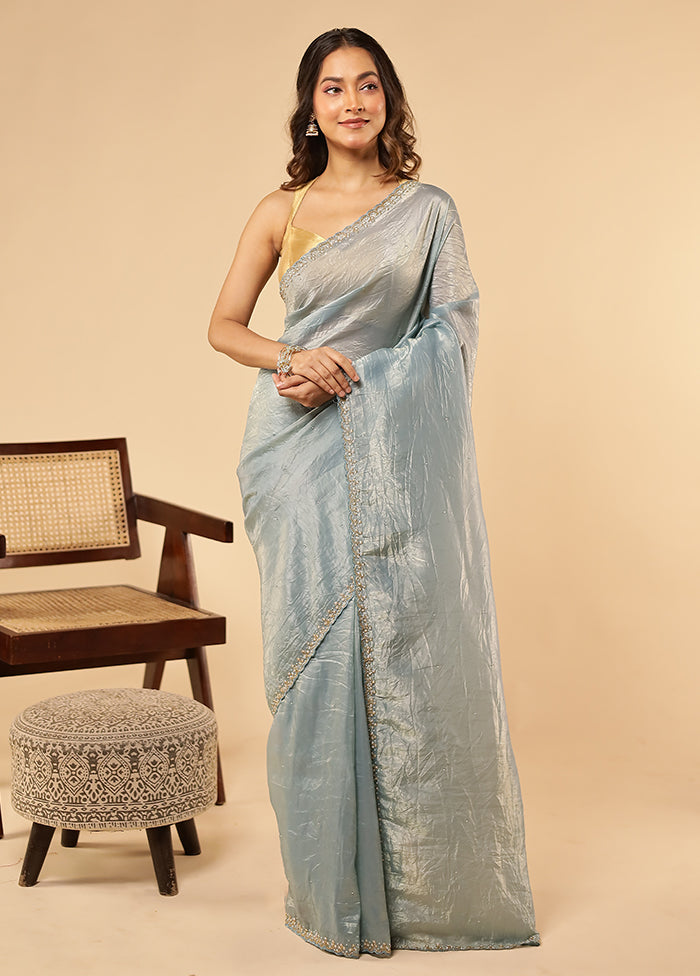 Blue Tissue Silk Saree With Blouse Piece